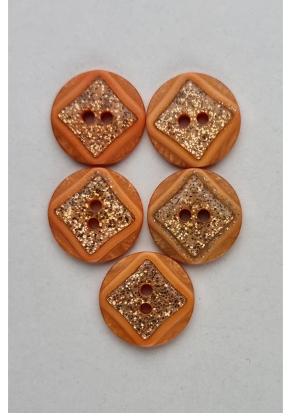 Küçük Boy Akrilik Simli Yuvarlak Turuncu Çeket Hırka Yelek Düğmesi 5 Adet