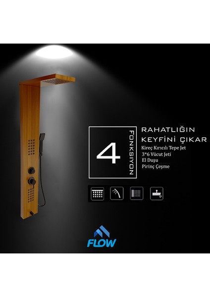 Victoria Teak Ağacı Premium Masajlı Duş Paneli - Dikey Jakuzi - Robot Duş - El Duşu - Lüx Duş modelleri