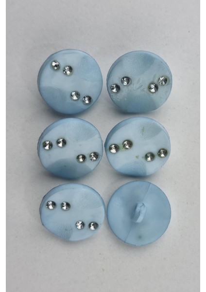 Akrilik Taşlı Yuvarlak Mavi Kaban Çeket Hırka Yelek Düğmesi 6 Adet