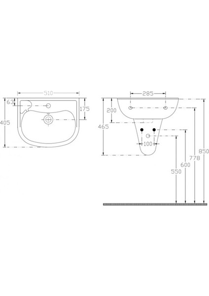 Ece Tek Parça Lavabo 41*51 (Batarya Delikli) (10TP70050EC-DL) + Yarım Ayak Beraber fiyatları