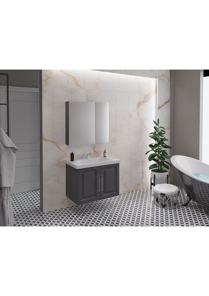 Royal 80 cm Banyo Dolabı Takımı Antrasit Gri