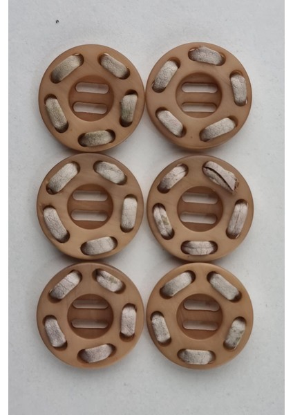 Akrilik Deri Süslemeli Yuvarlak Bej Kaban Çeket Hırka Yelek Düğmesi 6 Adet