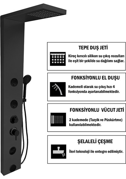 Venüs Antrasit Gri Premium Masajlı Duş Paneli - Dikey Jakuzi - Robot Duş - El Duşu - Lüx Duş fiyatları