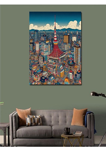Kanvas Tablo Şehir Illüstrasyonu 100X140 cm
