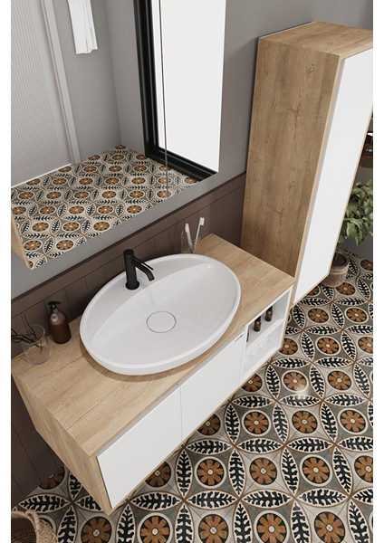 Lale Beyaz 100 cm %100 Mdf Lavabolu Banyo Dolabı + Aynalı Dolap + Boy Dolabı fiyatları