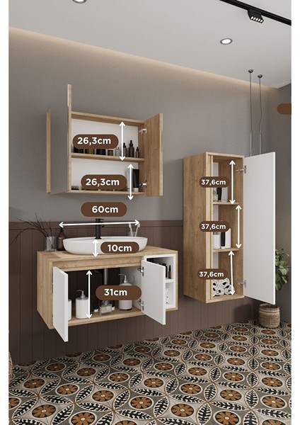 Lale Beyaz 100 cm %100 Mdf Lavabolu Banyo Dolabı + Aynalı Dolap + Boy Dolabı fırsatları