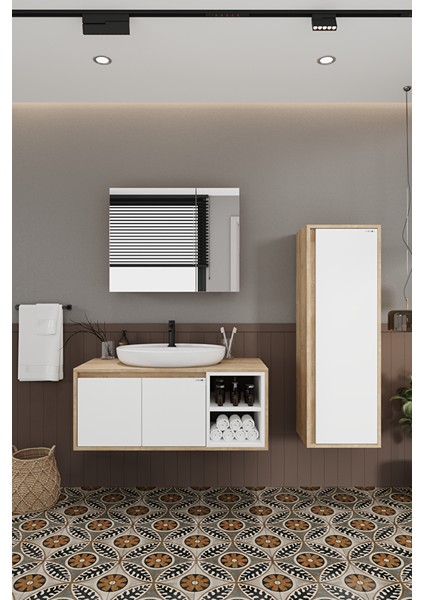 Lale Beyaz 100 cm %100 Mdf Lavabolu Banyo Dolabı + Aynalı Dolap + Boy Dolabı indirimleri