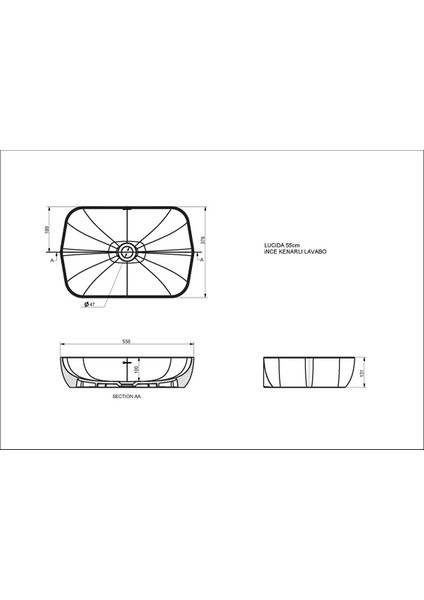 Lucida Lavabo Parlak Beyaz 55 cm