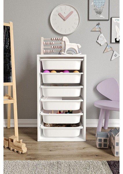 %100 Mdf - Small Mono 6 Sepetli Oyuncak Dolabı (SMALLMONO6SEPET-6O-BEYAZ)