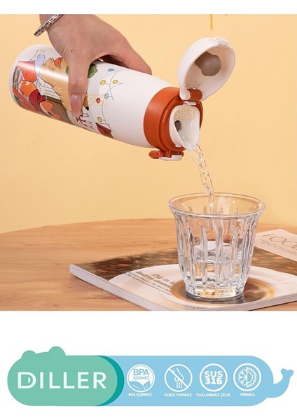 Diller 500ML Yeni Koleksiyon Sevimli Hayvanlar Desenli Rahat Içim Kilitli Kapak Paslanmaz Çelik Termos Puppy Party fiyatları