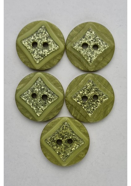 Büyük Boy Akrilik Simli Yuvarlak Fıstık Yeşili Çeket Hırka Yelek Düğmesi 5 Adet