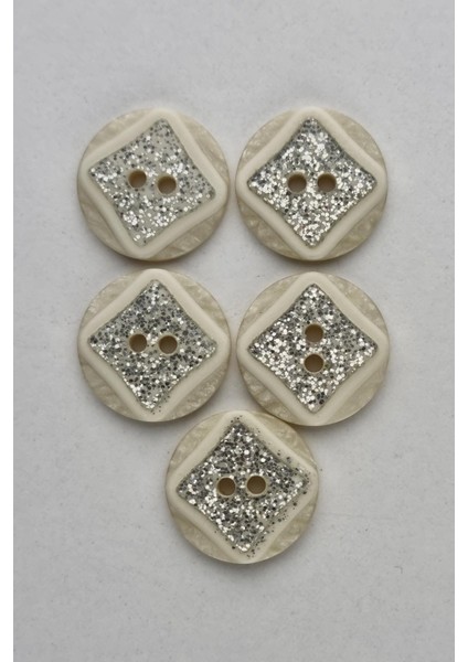 Küçük Boy Akrilik Simli Yuvarlak Krem Çeket Hırka Yelek Düğmesi 5 Adet