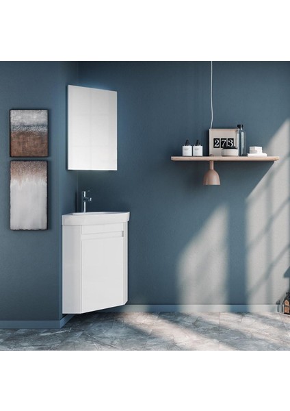 Zag 45 cm Beyaz Köşe Mini Banyo Dolabı Takımı