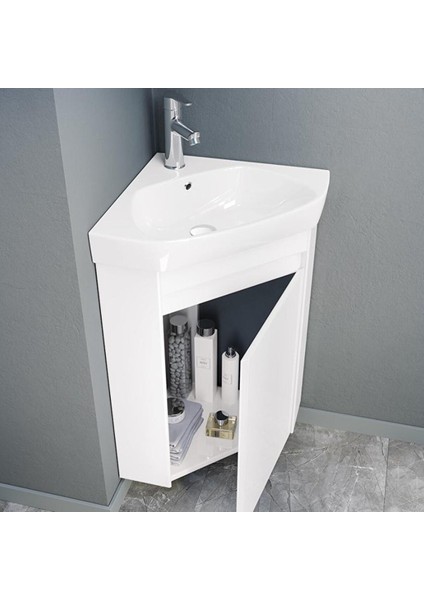 Zag 45 cm Beyaz Köşe Mini Banyo Dolabı Takımı fiyatları