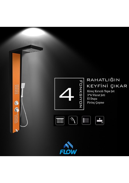 Çift Renk Siyah-Bakır Masajlı Duş Paneli - Dikey Jakuzi - Robot Duş - El Duşu - Lüx modelleri