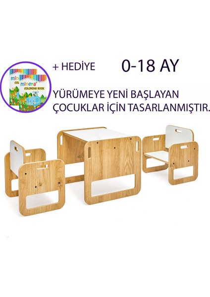 0-18 Ay Serçe Ahşap Montessori Çocuk Oyun, Çalışma ve Aktivite Masası ve Sandalyesi Seti