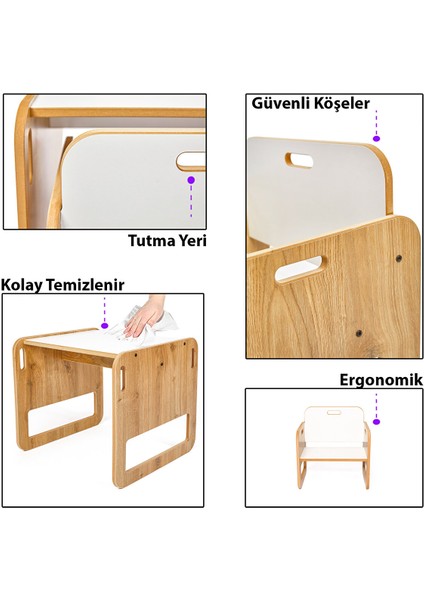 0-18 Ay Serçe Ahşap Montessori Çocuk Oyun, Çalışma ve Aktivite Masası ve Sandalyesi Seti