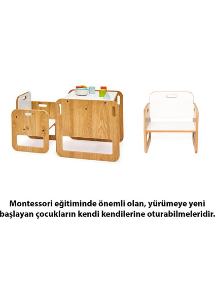 0-18 Ay Serçe Ahşap Montessori Çocuk Oyun, Çalışma ve Aktivite Masası ve Sandalyesi Seti