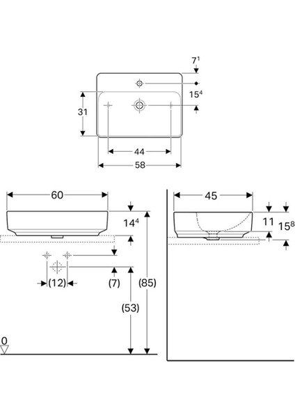 Variform 500.780.01.2 Çanak Lavabo, Dikdörtgen , Beyaz 60CM