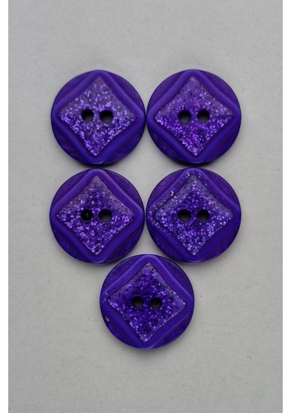 Küçük Boy Akrilik Simli Yuvarlak Mor Çeket Hırka Yelek Düğmesi 5 Adet