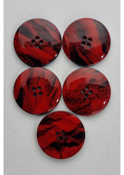 Akrilik Yuvarlak Batik Desen Kırmızı Çeket Hırka Yelek Düğmesi 5 Adet