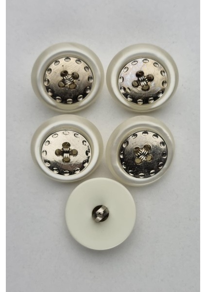 Büyük Ortası Metal Akrilik Ekru Kaban Çeket Hırka Yelek Düğmesi 5 Adet