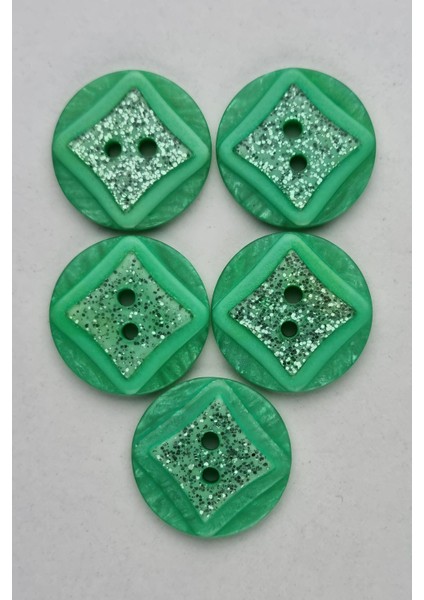 Büyük Boy Akrilik Simli Yuvarlak Yeşil Çeket Hırka Yelek Düğmesi 5 Adet