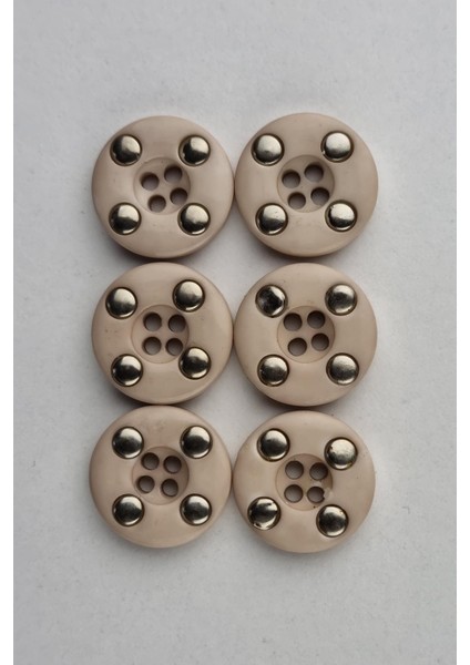 Akrilik Dört Delikli Yuvarlak Bej Çeket Hırka Yelek Düğmesi 6 Adet