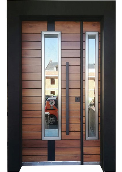 Ahşap Desenli Camlı Apartman Giriş Kapısı