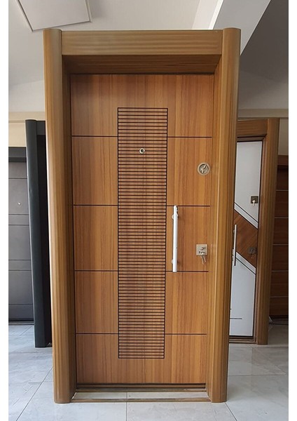 Eskitme Görünüm Çelik Kapı, Ahşap Desenli Daire Kapısı, Çelik Kapı Sol Açılım