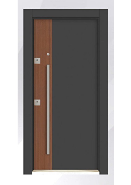 Kompozit Seri 6002 Sağ Yön Çelik Kapı Antrasit-Teak