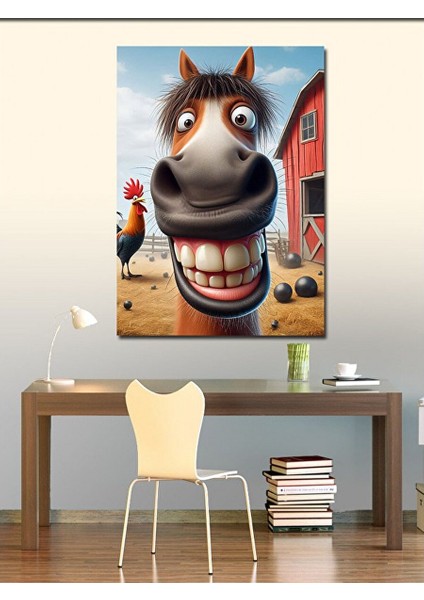 Kanvas Tablo Gülen Eşek ve Kümes 70X100 cm