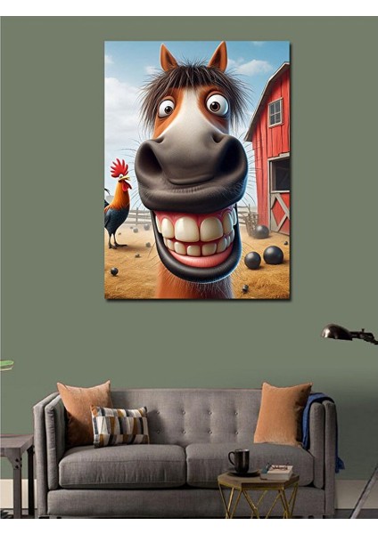 Kanvas Tablo Gülen Eşek ve Kümes 70X100 cm