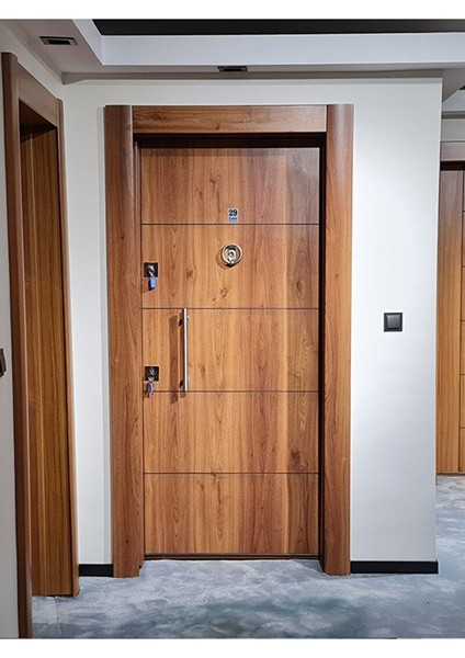 Çelik Kapı Modelleri Ahşap Kaplama Kasalı Düz Model Daire Kapısı, Çelik Kapı Sol Açılım