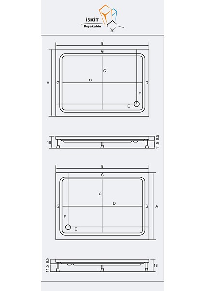 90X170 Dikdörtgen Akrilik Panelli Tekne H : 18 90X170 cm fiyatları