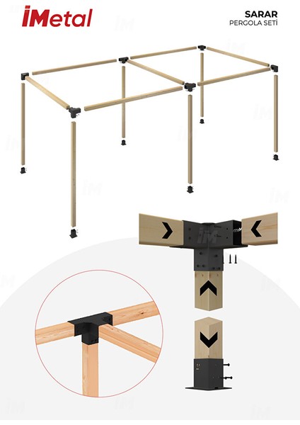 Sarar Ahşap Pergola Seti Iki Bölümlü 90X90 mm Ahşaplar ve Tente Dahil