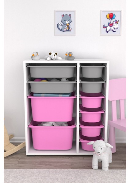 Zen 10 Sepetli Çok Amaçlı Oyuncak Dolabı Pembe Gri 2D2K6U