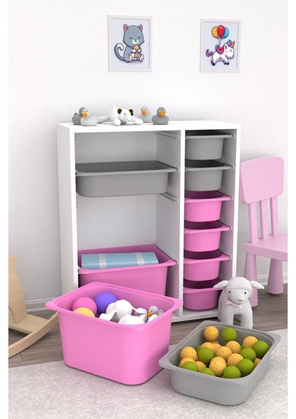 Zen 10 Sepetli Çok Amaçlı Oyuncak Dolabı Pembe Gri 2D2K6U modelleri