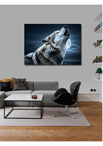 Kanvas Tablo Ay Işığında Uluyan Kurt 50X70 cm fiyatları