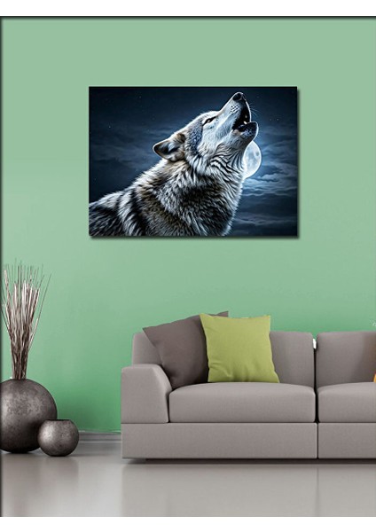 Kanvas Tablo Ay Işığında Uluyan Kurt 50X70 cm modelleri