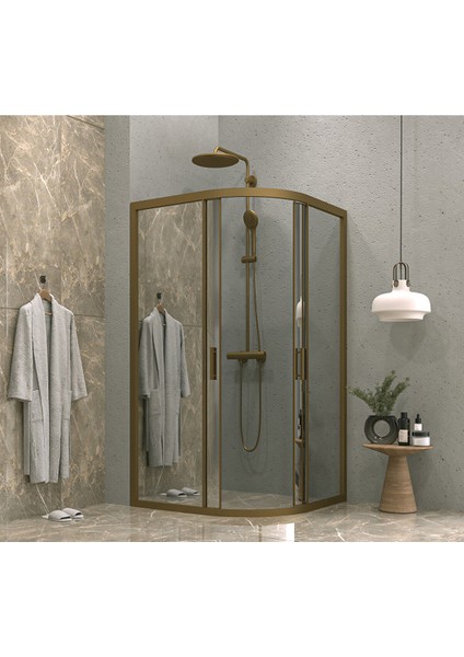 90 x 90 Oval Aynalı Reflekte Cam Kabin 2 Sabit 2 Sürgü Bronz Profil 6mm 90X90 cm fiyatları