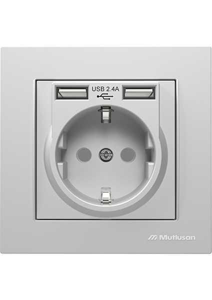 Ikili USB Li Toprakli Priz Inox