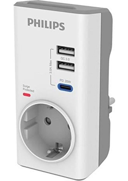 1-Li CHP8010W/10 380 Joules Akım Koruma Prizi Beyaz Usb,type-C