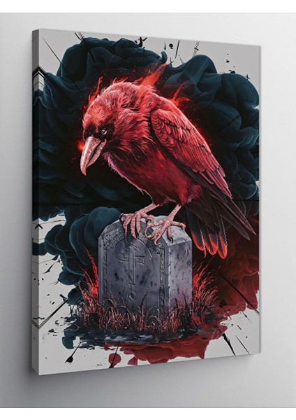 Kanvas Tablo Kırmızı Karga ve Mezar 50X70 cm