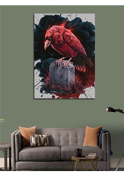 Kanvas Tablo Kırmızı Karga ve Mezar 50X70 cm