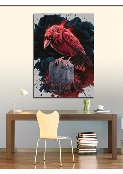 Kanvas Tablo Kırmızı Karga ve Mezar 50X70 cm