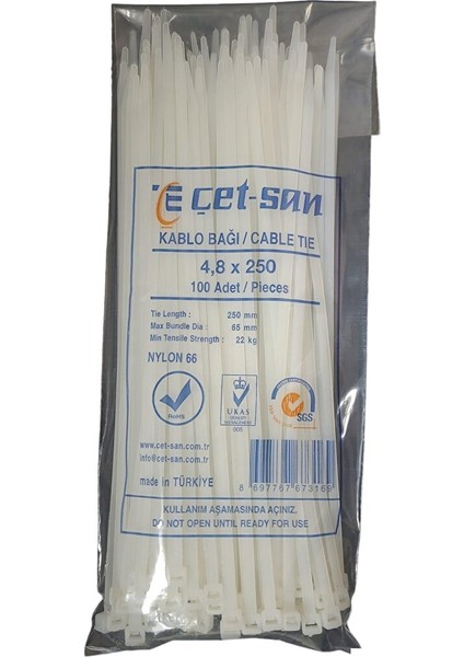 4,8X250 Kablo Bağı Beyaz 100 Adet