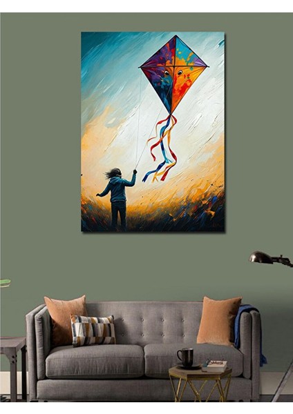 Kanvas Tablo Uçurtma Uçuran Çocuk 50X70 cm modelleri