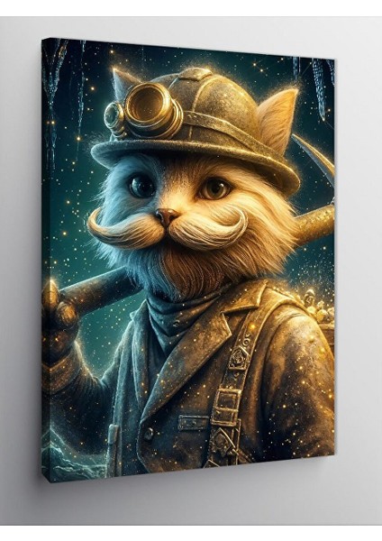 Kanvas Tablo Bıyıklı Madenci Kedi 70X100 cm