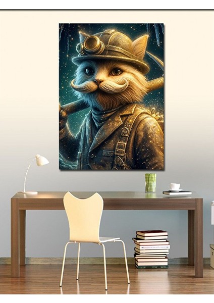 Kanvas Tablo Bıyıklı Madenci Kedi 70X100 cm fiyatları